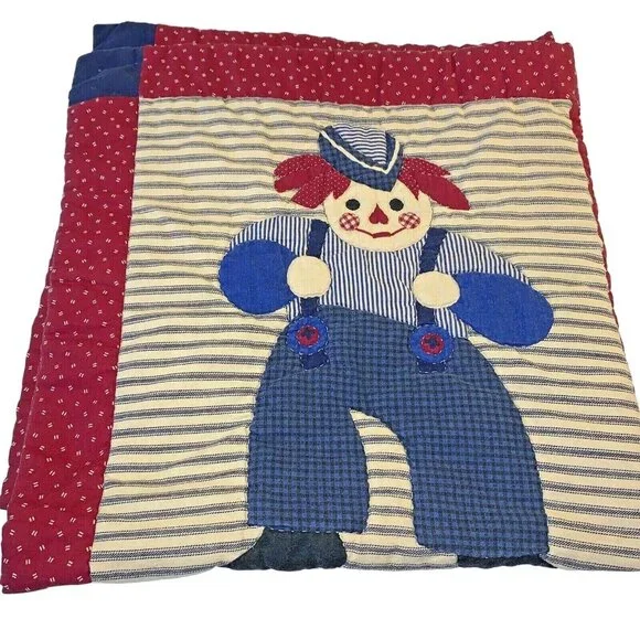 Vintage RAGGEDY ANN & ANDY Handmade Patchwork Baby Quilt Crib Blanket 30” x  30” - Picture 9 of 10